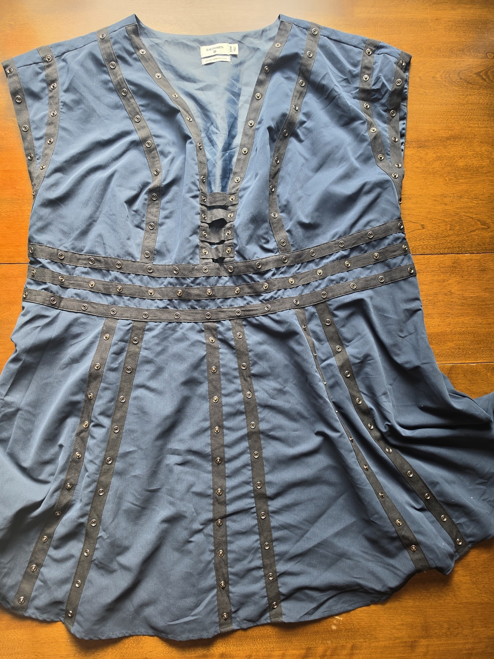 Zac Posen Navy Blue Eyelet-Trim Midi Dress